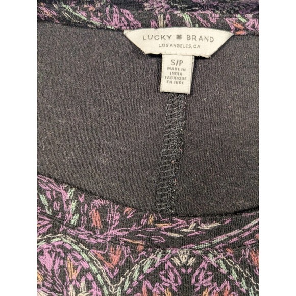 Lucky Brand Tee Top Navy Blue Small Embroidery Paisley Pattern Print Lightweight - Picture 4 of 9